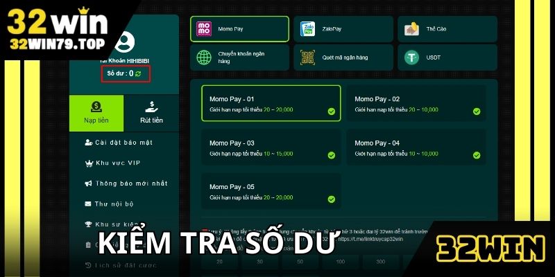 Hướng dẫn nạp tiền 32win - Kiểm tra số dư và liên hệ hỗ trợ khi cần thiết
